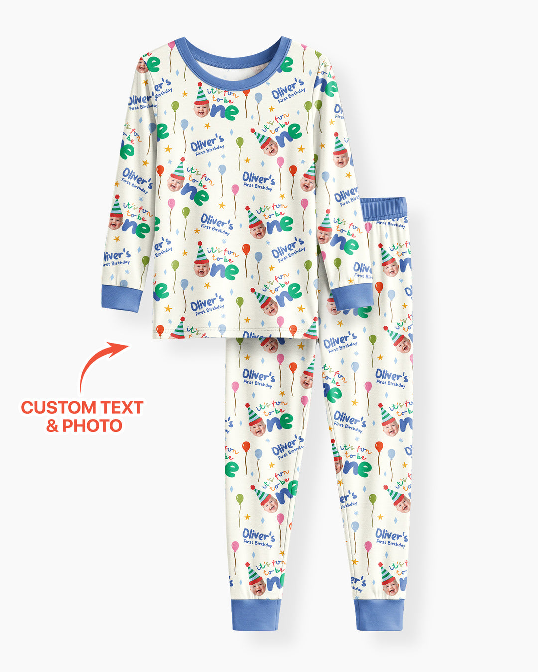 Custom Photo First Birthday Fun Bamboo Two Piece Long Sleeve Pajama Set