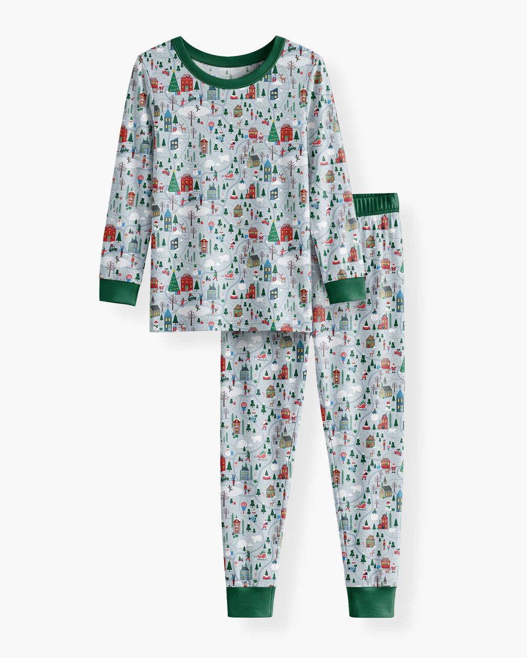 Snowy Christmas Village Map Bamboo Two Piece Long Sleeve Pajama Set