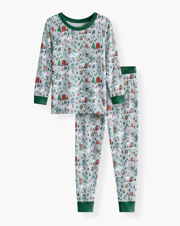 Snowy Christmas Village Map Bamboo Two Piece Long Sleeve Pajama Set