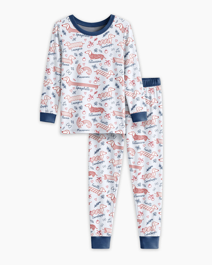 Funny Dachshund Pasta Pups Bamboo Two Piece Long Sleeve Pajama Set