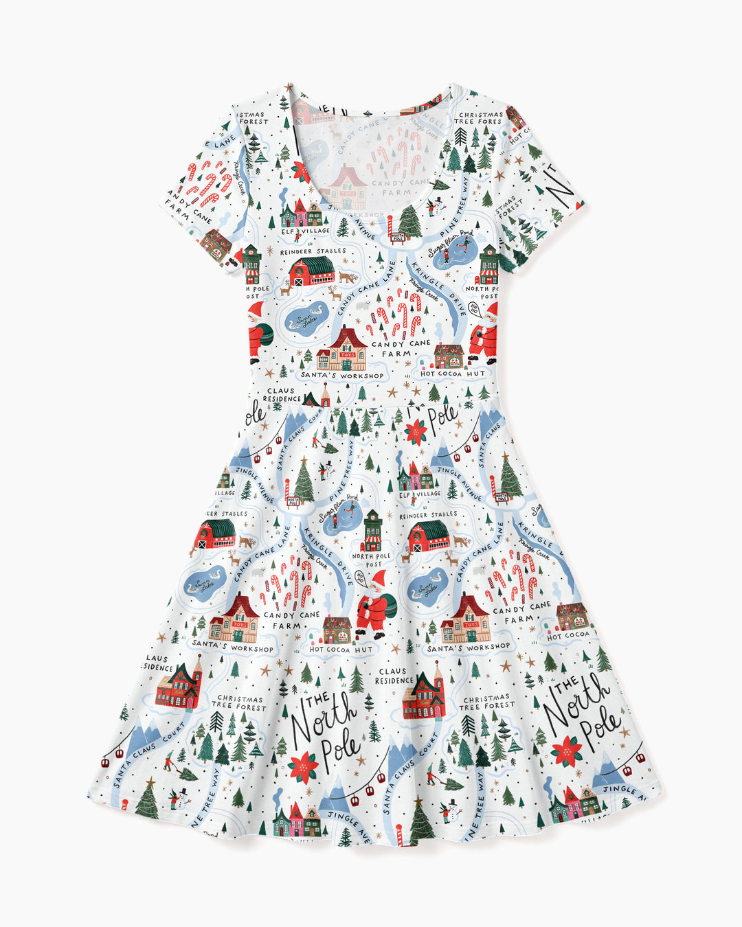 The North Pole Map Bamboo Women’s Short Sleeve Twirl Dress