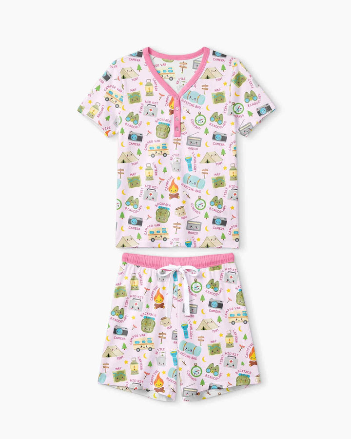 Little Camp Adventure Family Matching Bamboo Women Short Sleeve Short Pajama Set