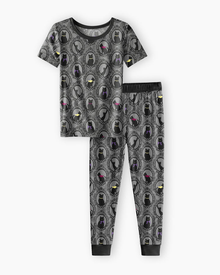 Midnight Cat Parade Bamboo Two Piece Short Sleeve Pajama Set