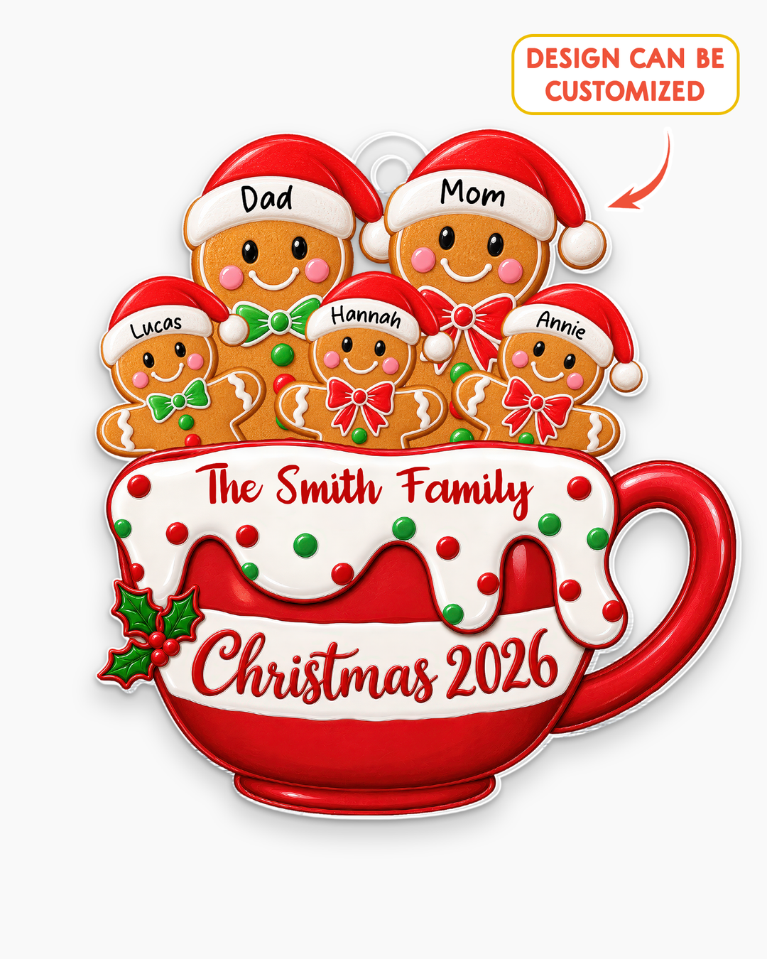 Personalized Christmas Gingerbread Family Acrylic Ornament