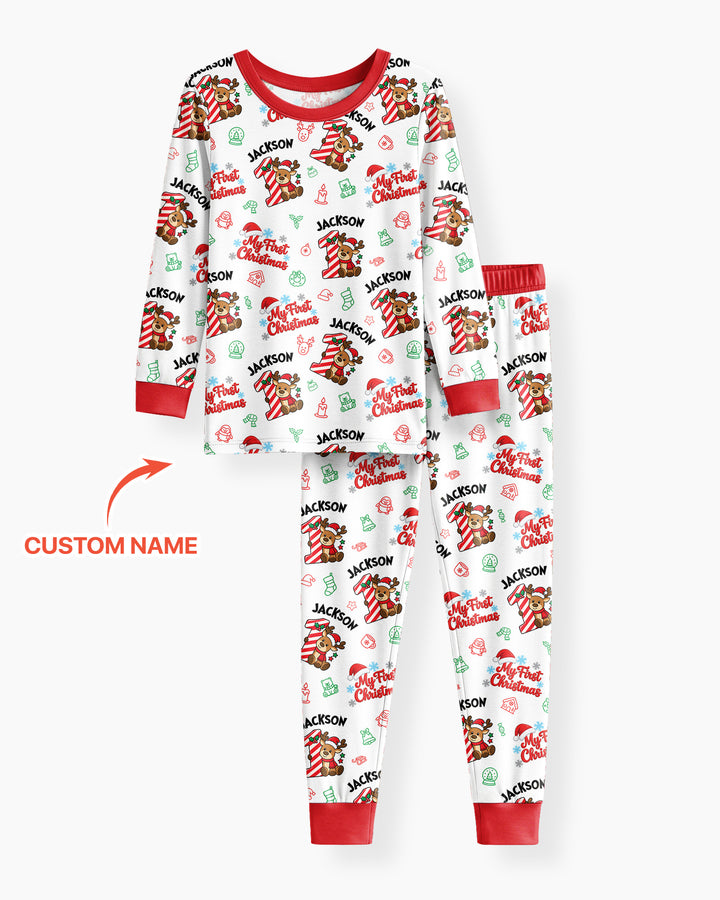 Custom Name My First Candy Cane Christmas Bamboo Two Piece Long Sleeve Pajama Set