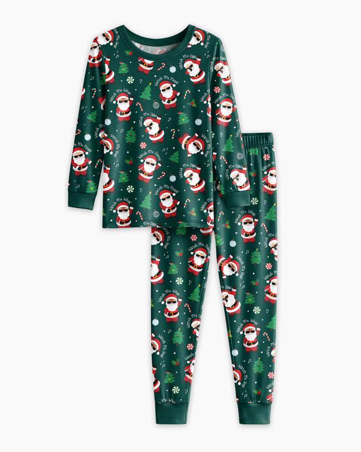 Santa's Christmas Dance Party Bamboo Two Piece Long Sleeve Pajama Set