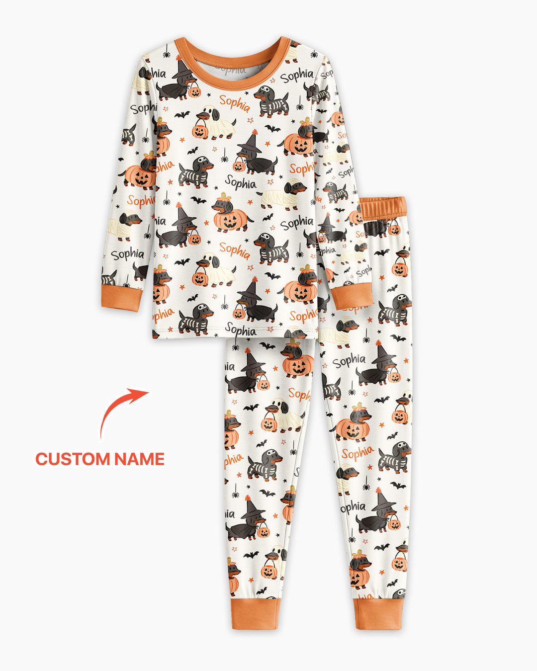 Orange and Black Dachshund Bamboo Two Piece Long Sleeve Pajama Set