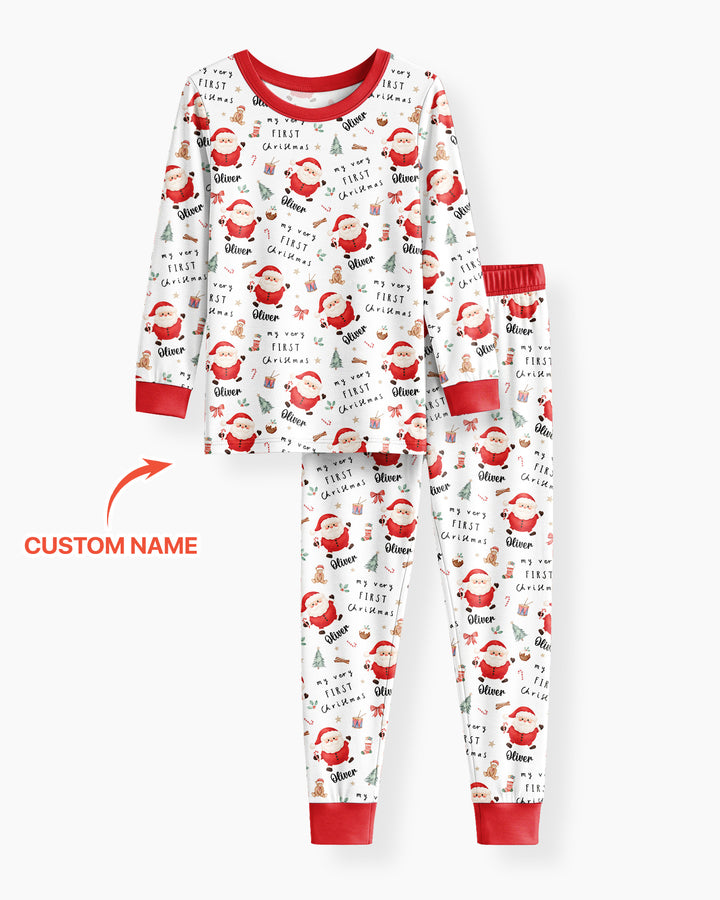 Custom Name My Very First Christmas Santa  Bamboo Two Piece Long Sleeve Pajama Set