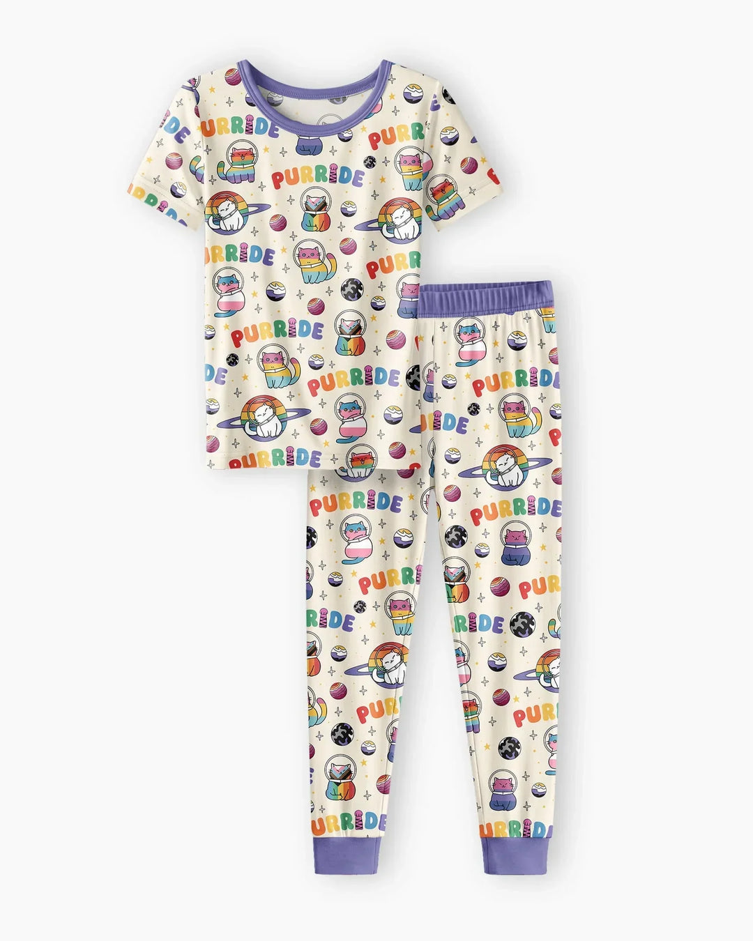 Rainbow Space Cats Family Matching Bamboo Two Piece Short Sleeve Pajama Set