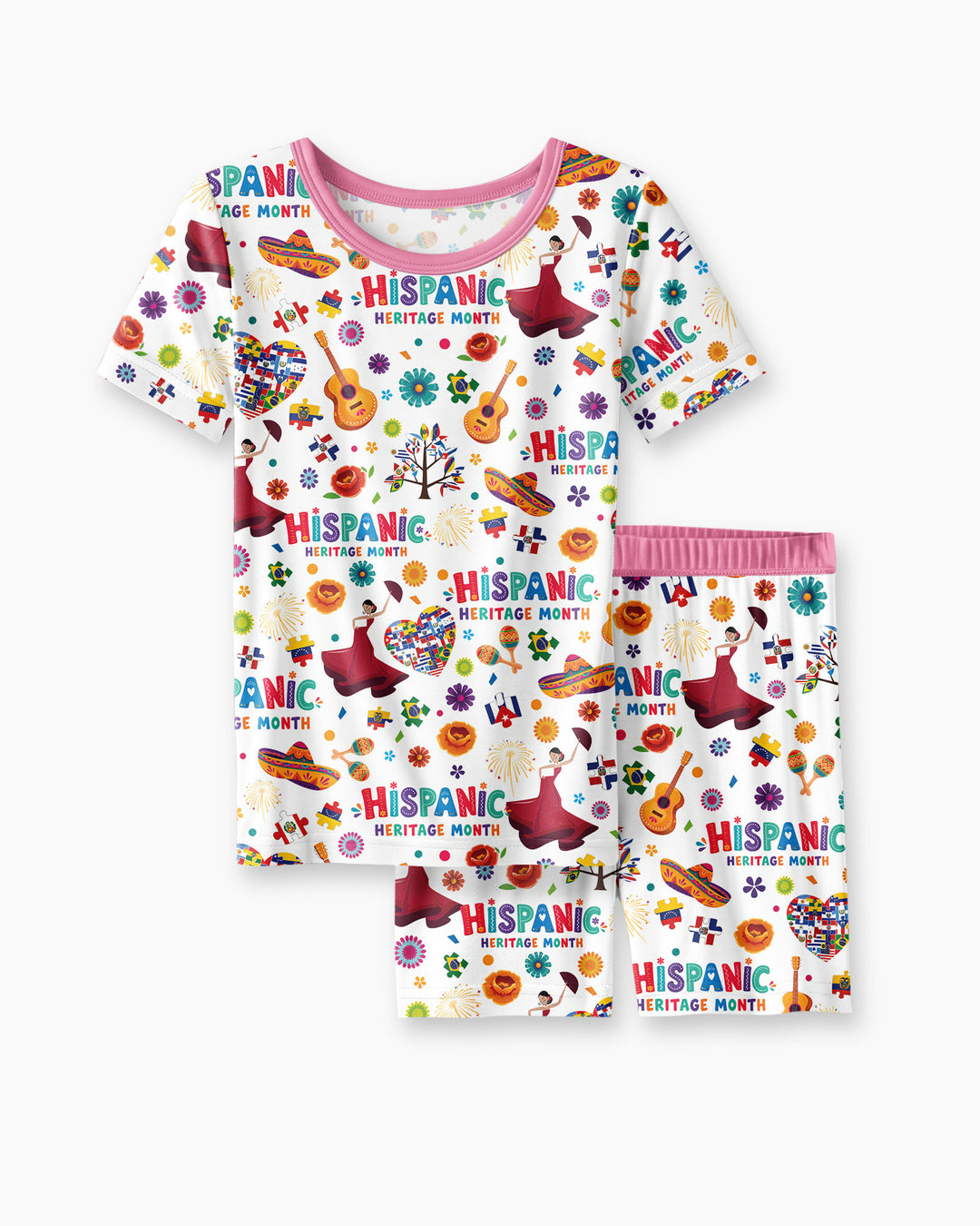 Fiesta Hispanic Heritage Month Bamboo Two Piece Short Sleeve Shorts Pajama Set
