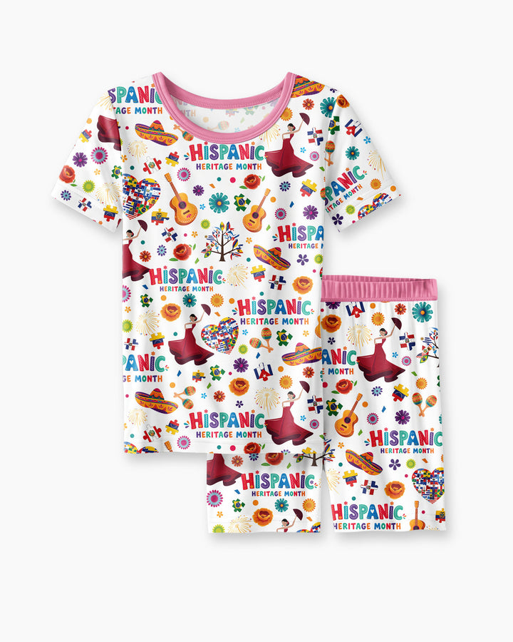 Fiesta Hispanic Heritage Month Bamboo Two Piece Short Sleeve Shorts Pajama Set