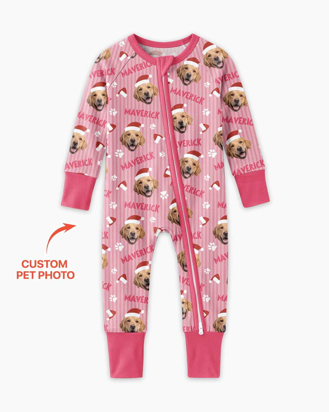 Custom Pet Photo Christmas Paws Stripe Bamboo Convertible Zippy