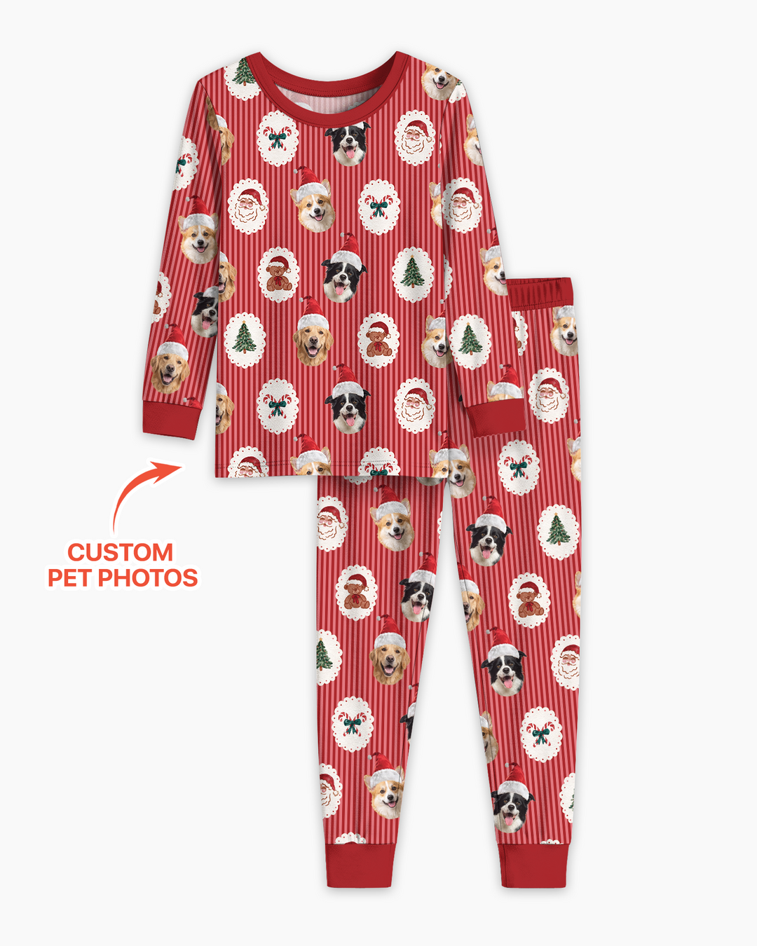 Custom Pet Face Christmas Cameo Bamboo Two Piece Long Sleeve Pajama Set