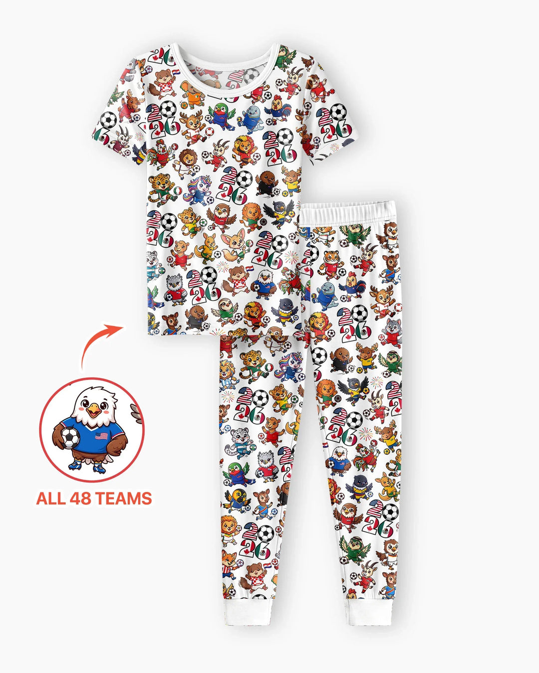 Kawaii Animals Soccer Tour 2026 Family Matching Bamboo Two Piece Short Sleeve Pajama Set