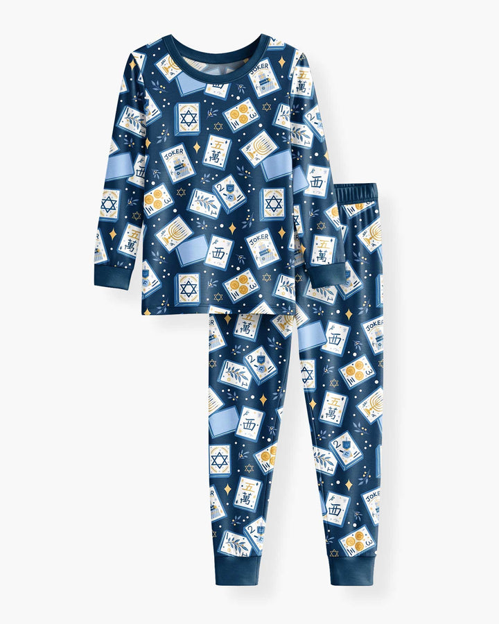 Mahjong Tov Hanukkah Family Matching Bamboo Two Piece Long Sleeve Pajama Set