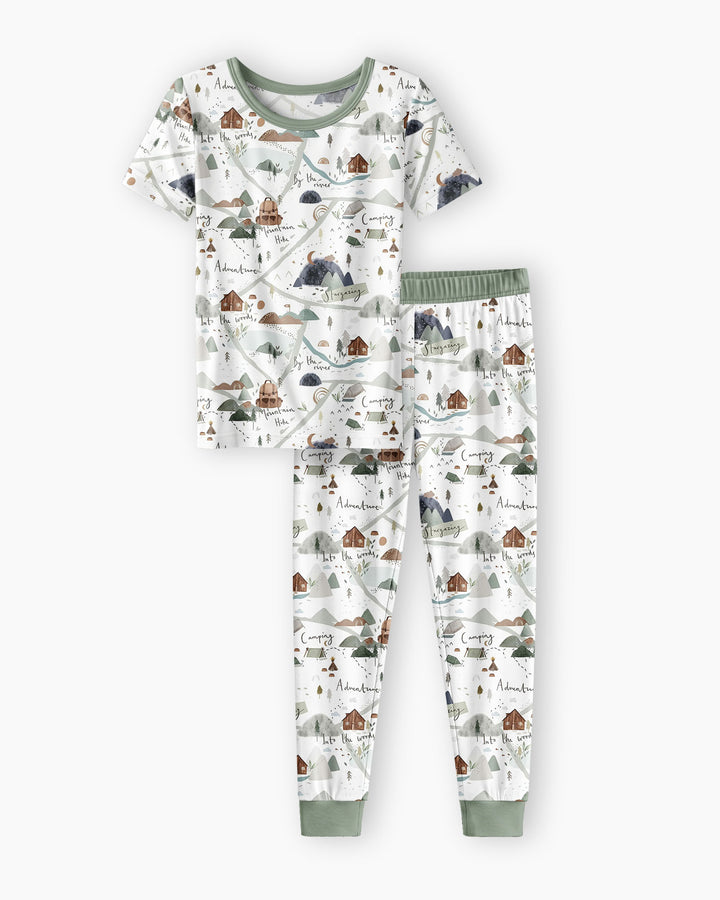 Camping Route Map Bamboo Two Piece Short Sleeve Pyjamas Set