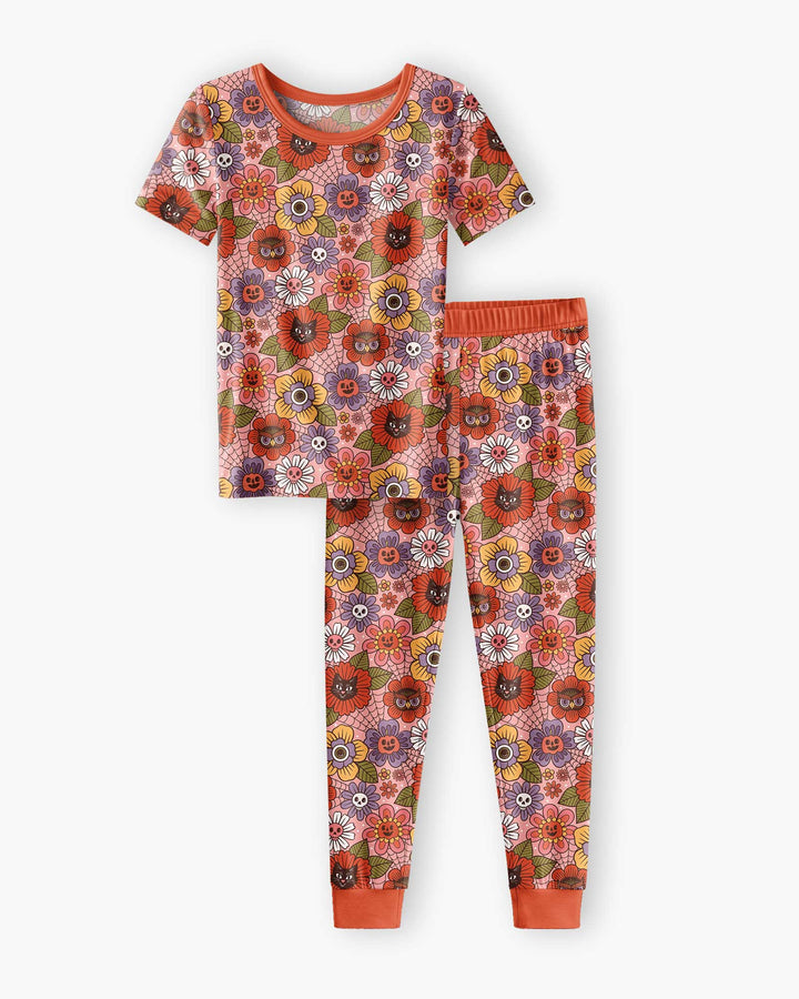 70s Halloween Floral Bamboo Two Piece Short Sleeve Pajama Set