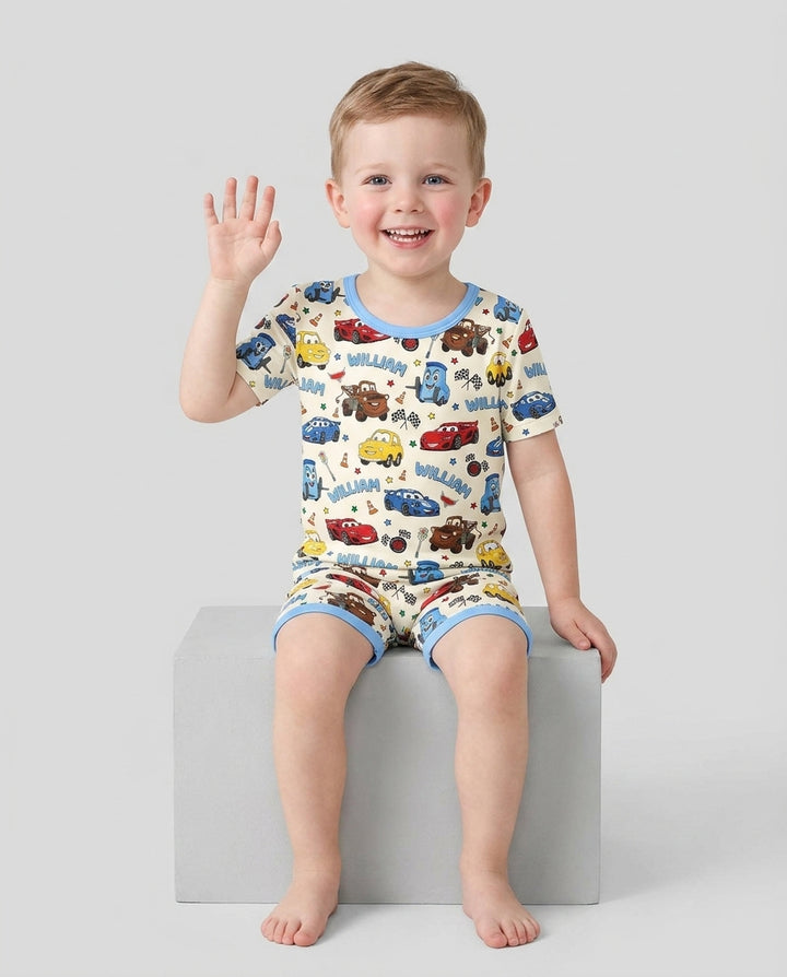 Car Movie Bamboo Two Piece Short Sleeve Shorts Pajama Set