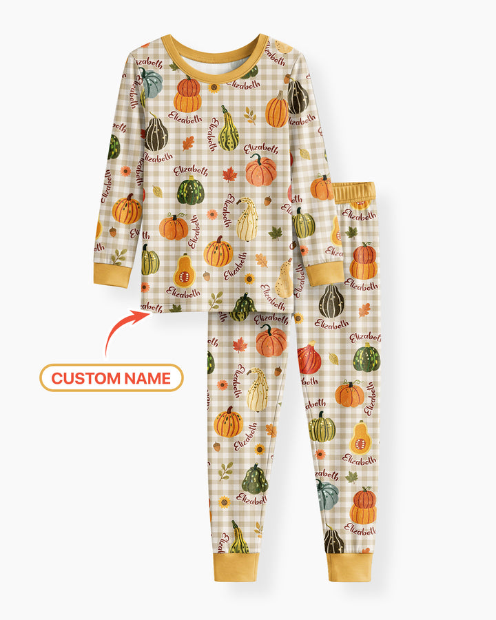 Pumpkin Patch Custom Name Bamboo Two Piece Long Sleeve Pajama Set