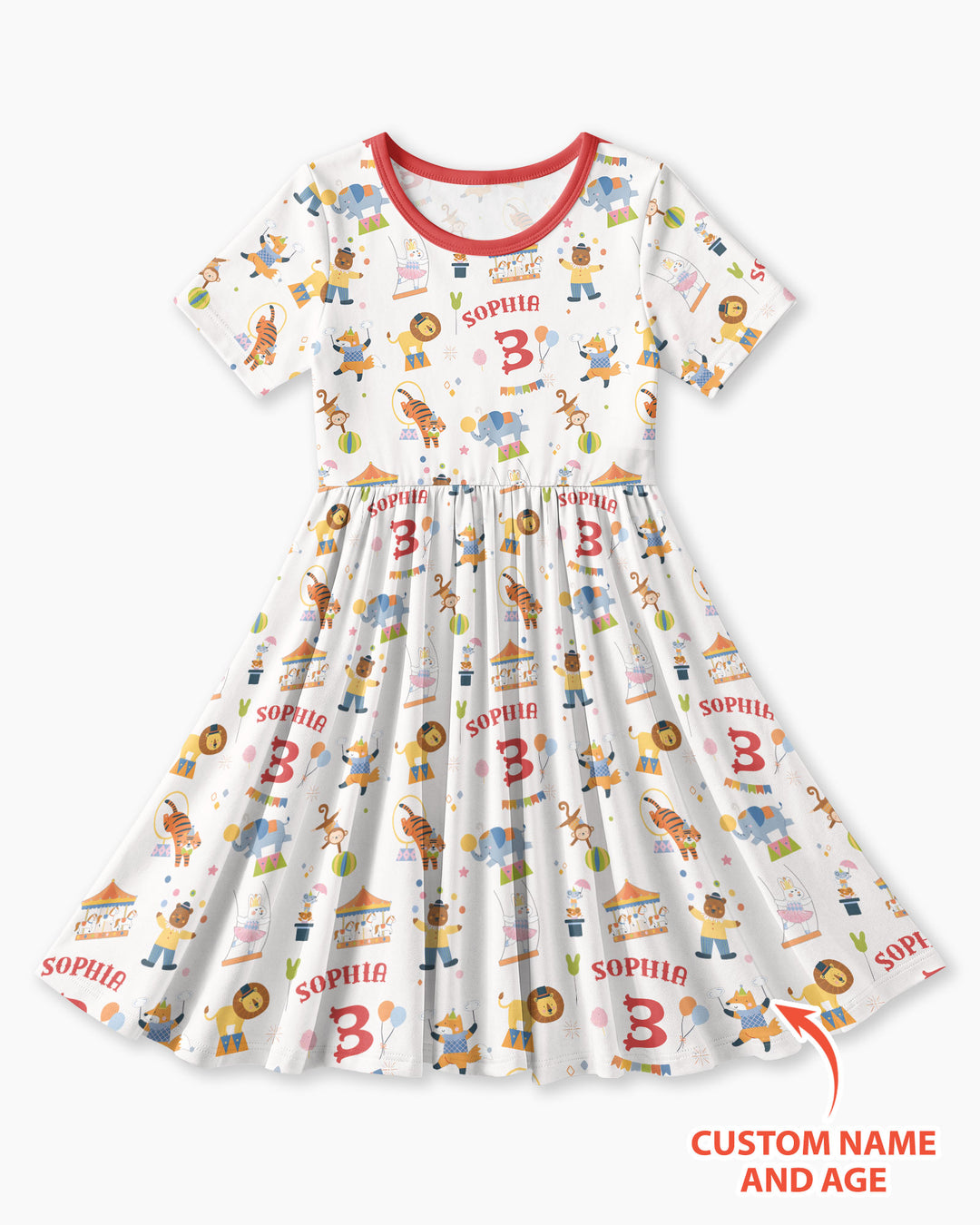 Custom Name Birthday Circus Bamboo Twirl Dress