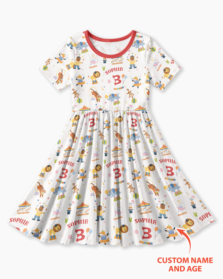 Custom Name Birthday Circus Bamboo Twirl Dress