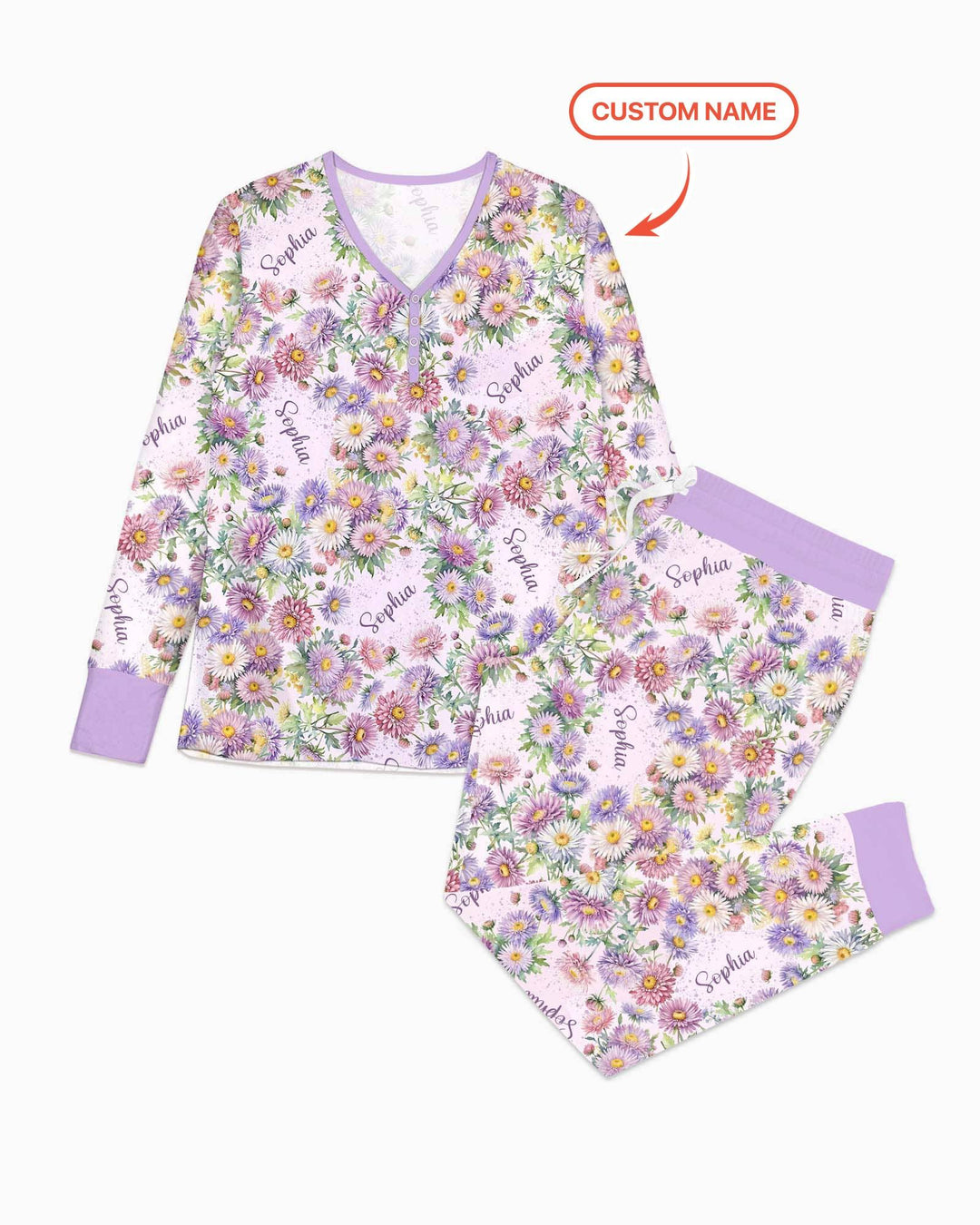 Custom Name Birth Month Flowers Bamboo Women Pajama Set