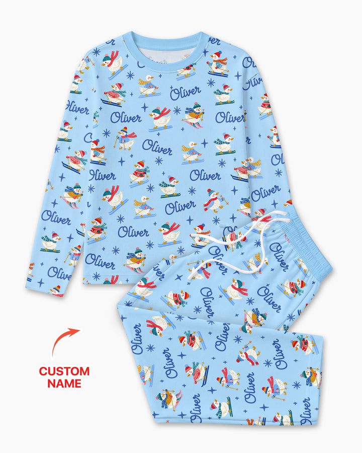 Custom Name Skiing Goose Bamboo Men's Pajama Set