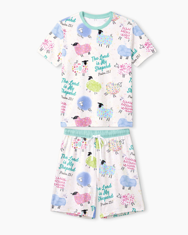 The Lord Is My Shepherd Psalm 23 Bamboo Men Short Sleeve Short Pajama Set
