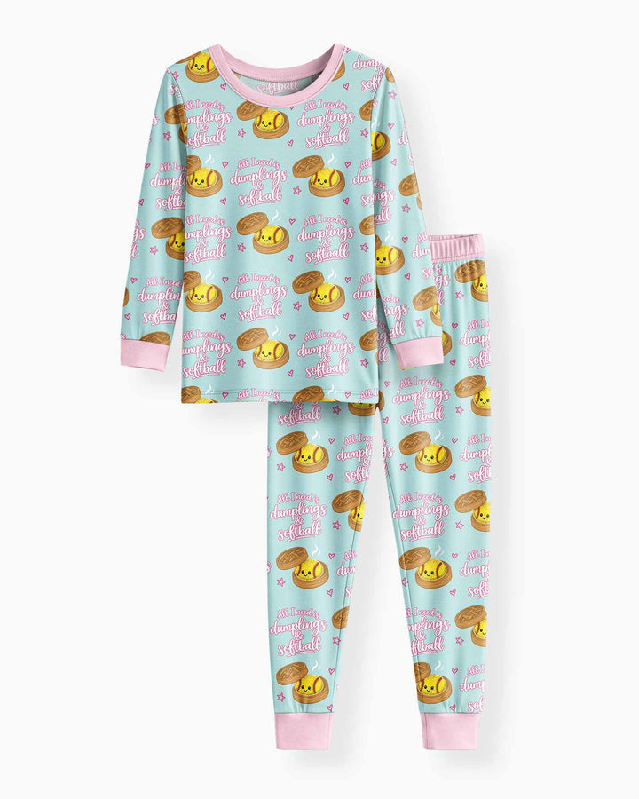 All I Need Is Dumplings & Softball Bamboo Two Piece Long Sleeve Pajama Set