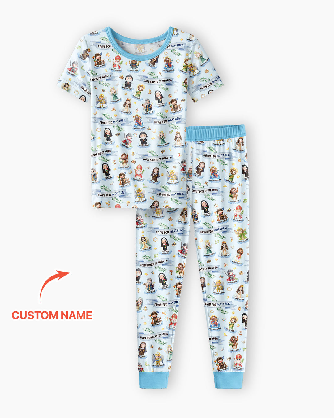 Holy Saints of Heaven Custom Name Bamboo Two Piece Short Sleeve Pajama Set