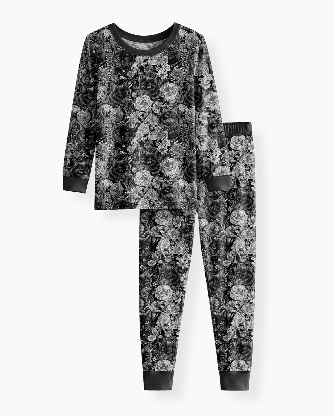Midnight Cat Garden Bamboo Two Piece Long Sleeve Pajama Set