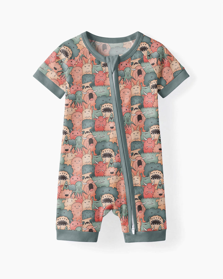 Cute Monster Crowd Bamboo Shorty Zippy