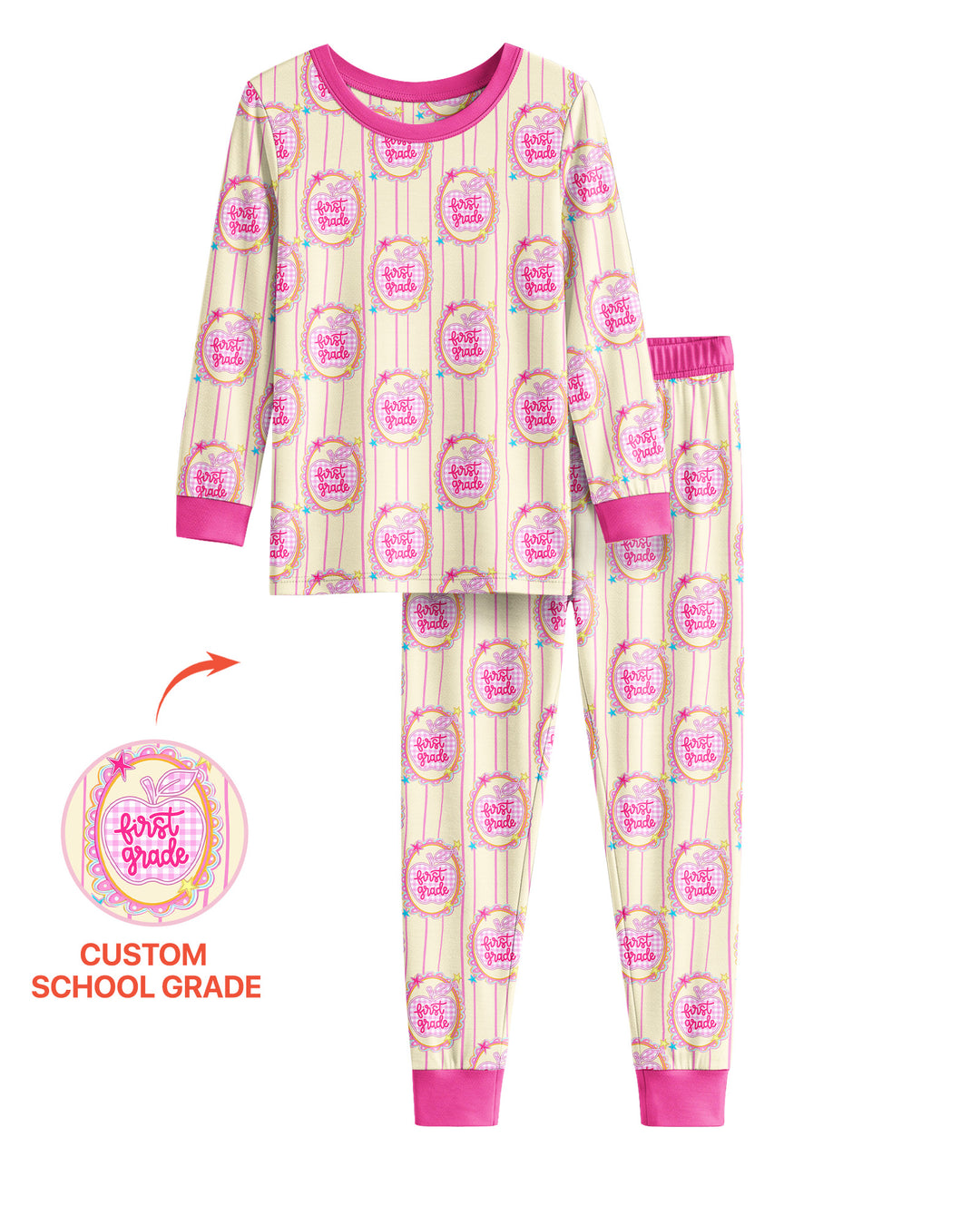 Custom Grade School Sweetie Bamboo Two Piece Long Sleeve Pajama Set