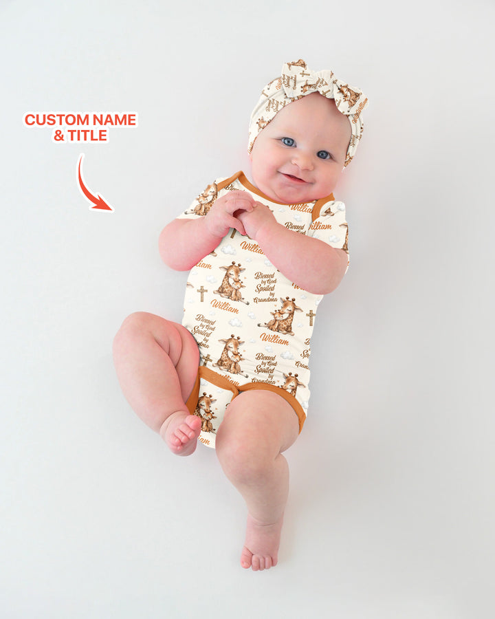 Custom Name Blessed By God Spoiled By Grandma Bamboo Bodysuit