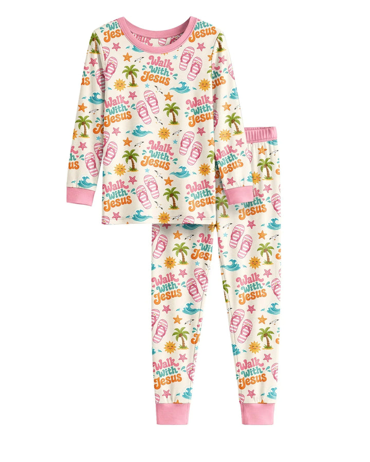 Groovy Summer Walk With Jesus Bamboo Two Piece Long Sleeve Pajama Set