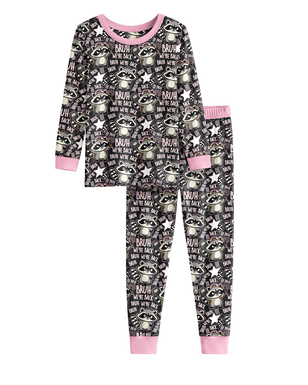 Bruh We're Back Raccoon Bamboo Two Piece Long Sleeve Pajama Set