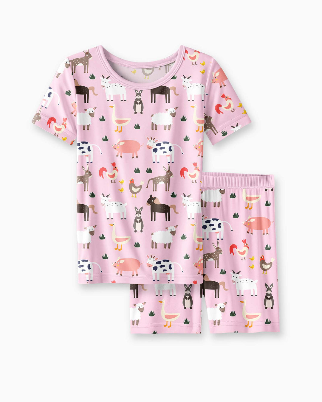 Pink Farm Animals Bamboo Two Piece Short Sleeve Shorts Pyjamas Set