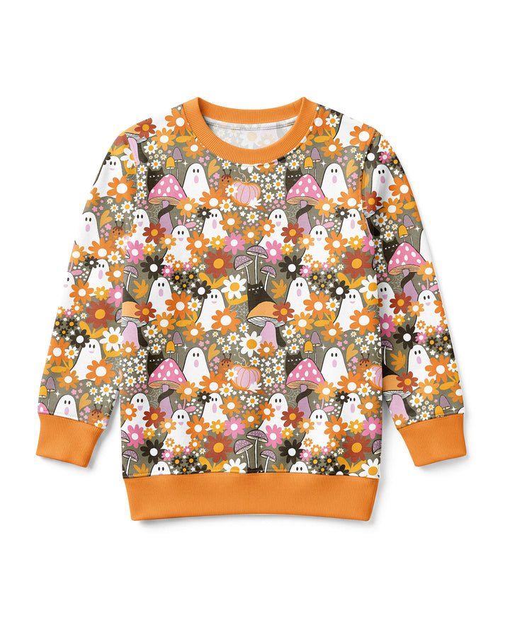 Retro Ghost Mushroom Floral Halloween Bamboo Crewneck Sweatshirt