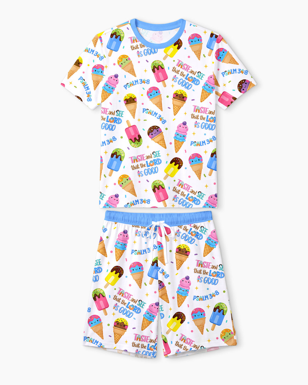 Jesus Summer Ice Cream Taste and See That The Lord Is Good Bamboo Men Short Sleeve Short Pajama Set