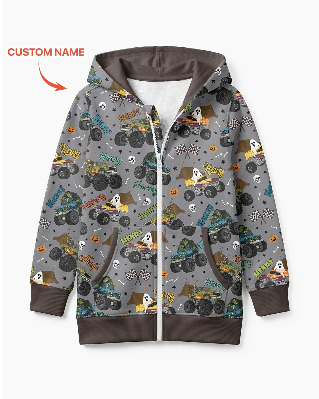 Custom Name Halloween Creepy Crusher Family Matching Bamboo Zip Hoodie