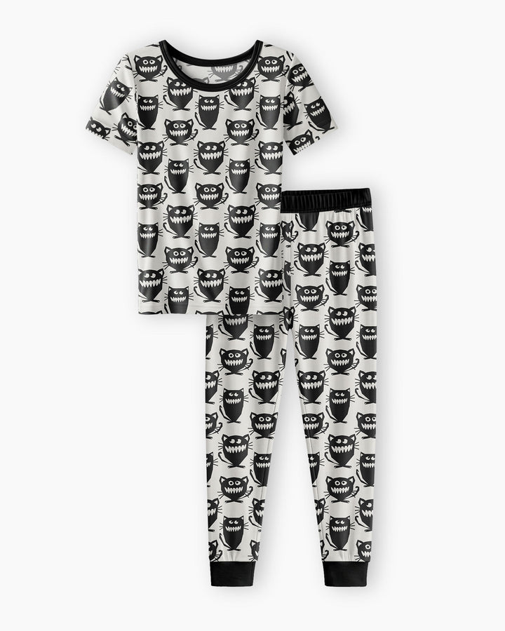 Halloween Monster Cats Bamboo Two Piece Short Sleeve Pajama Set