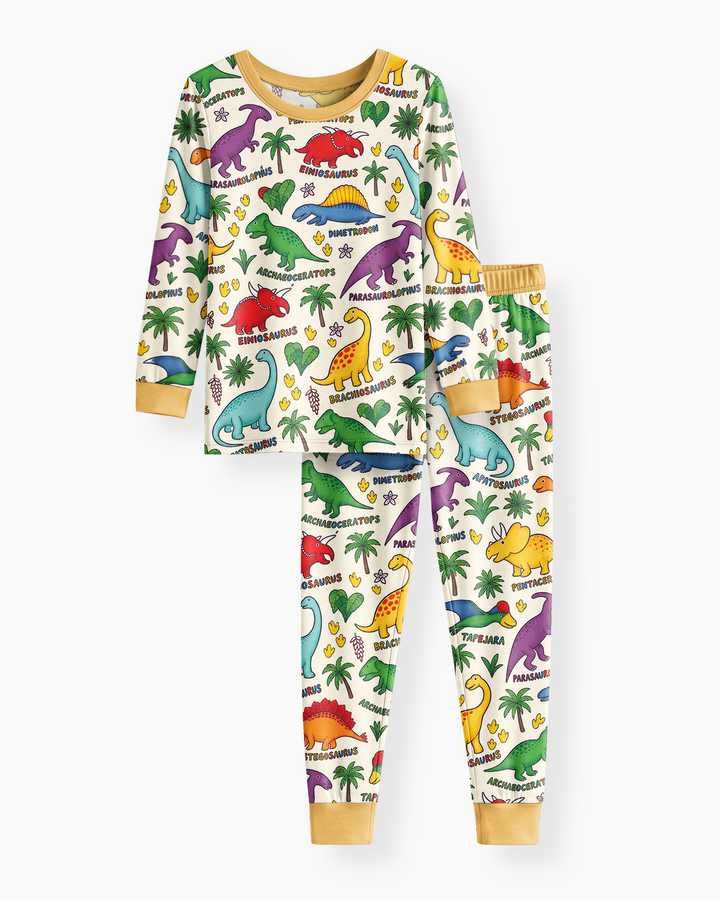 Full Dinosaur Bamboo Two Piece Long Sleeve Pajama Set