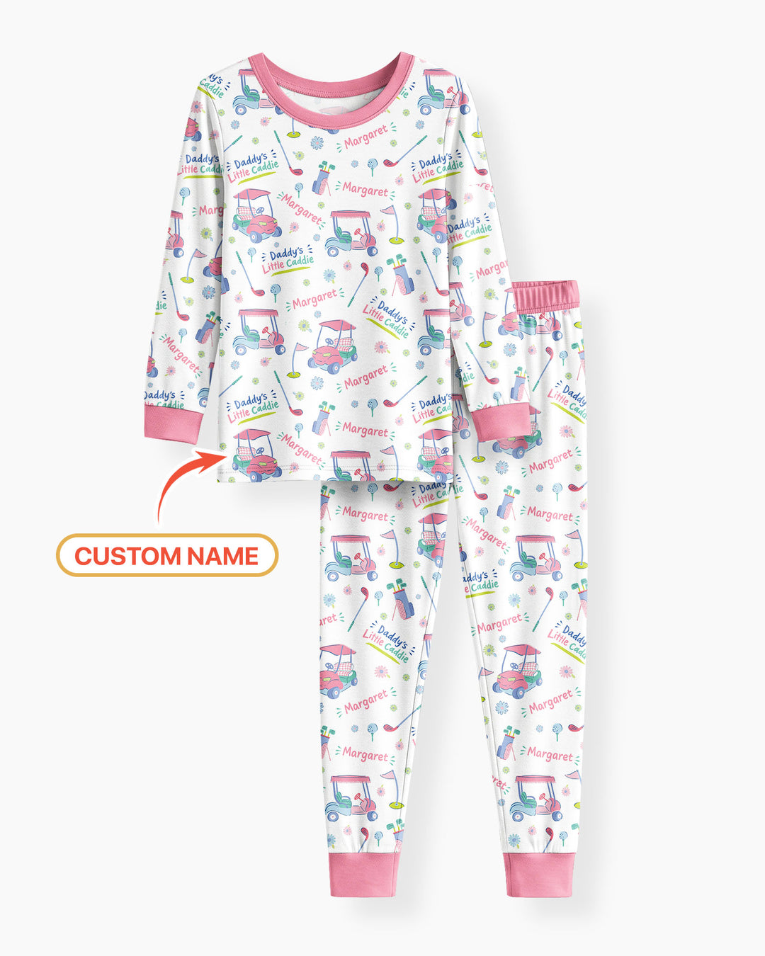Daddy's Little Caddie Custom Name Bamboo Two Piece Long Sleeve Pajama Set