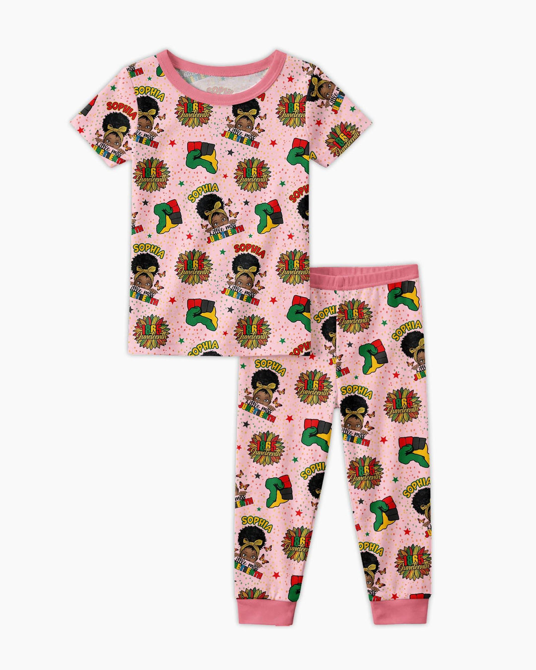 Custom Name Little Miss Juneteenth Bamboo Two Piece Short Sleeve Pajama Set