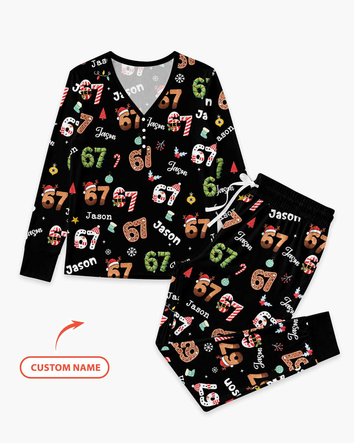 Custom '6 7' Six Seven Christmas Slang Meme Bamboo Women Pajama Set