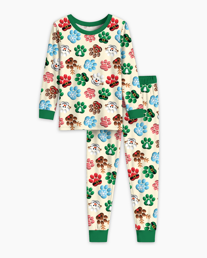 Santa Puppies Paw Bamboo Two Piece Long Sleeve Pajama Set