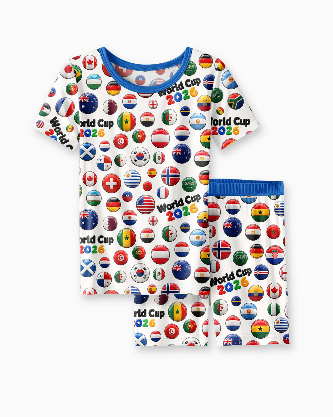 Soccer Cup All Country Balls Bamboo Two Piece Short Sleeve Shorts Pajama Set