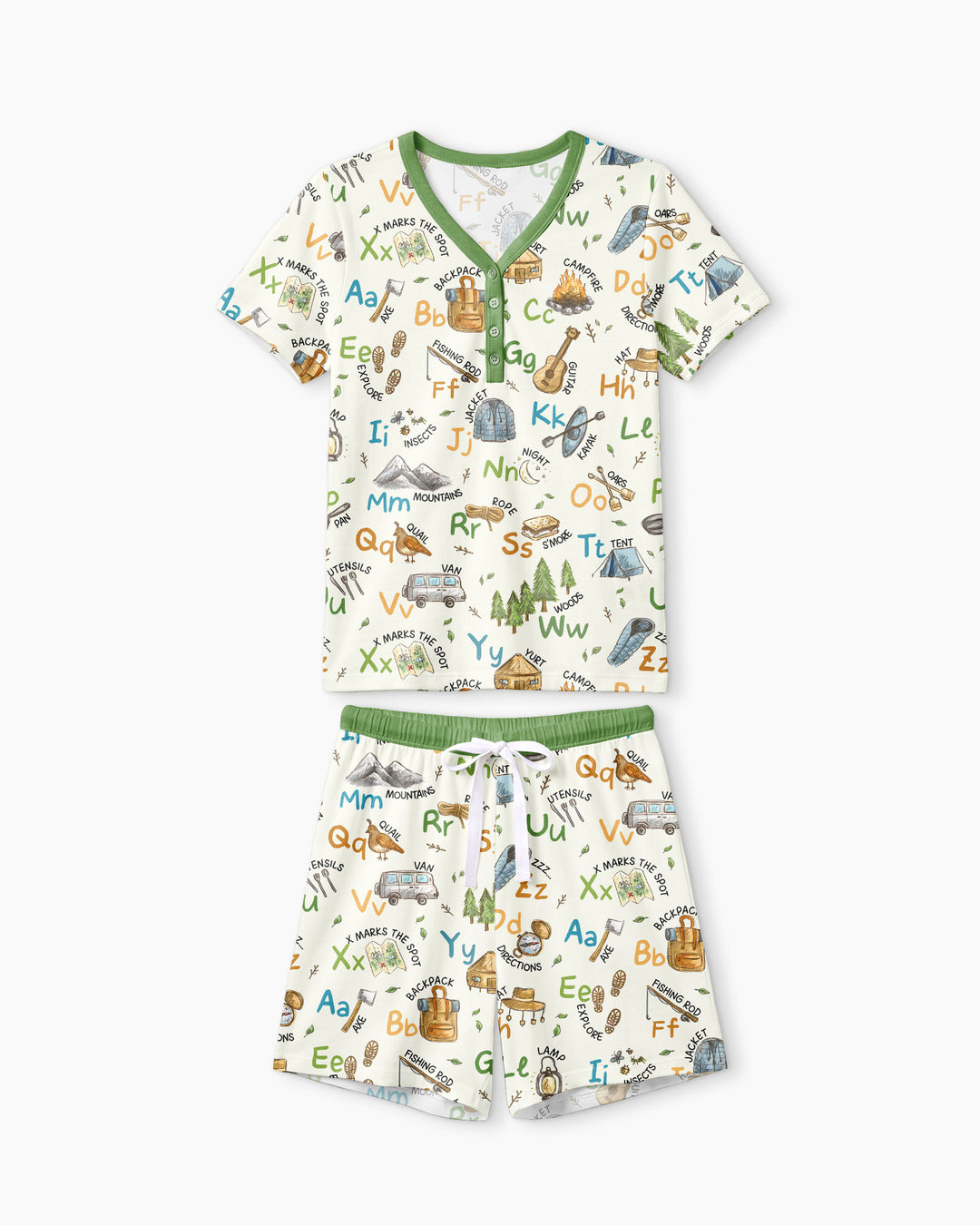 Adventure Alphabet ABCs Summer Camp Bamboo Women Short Sleeve Short Pajama Set