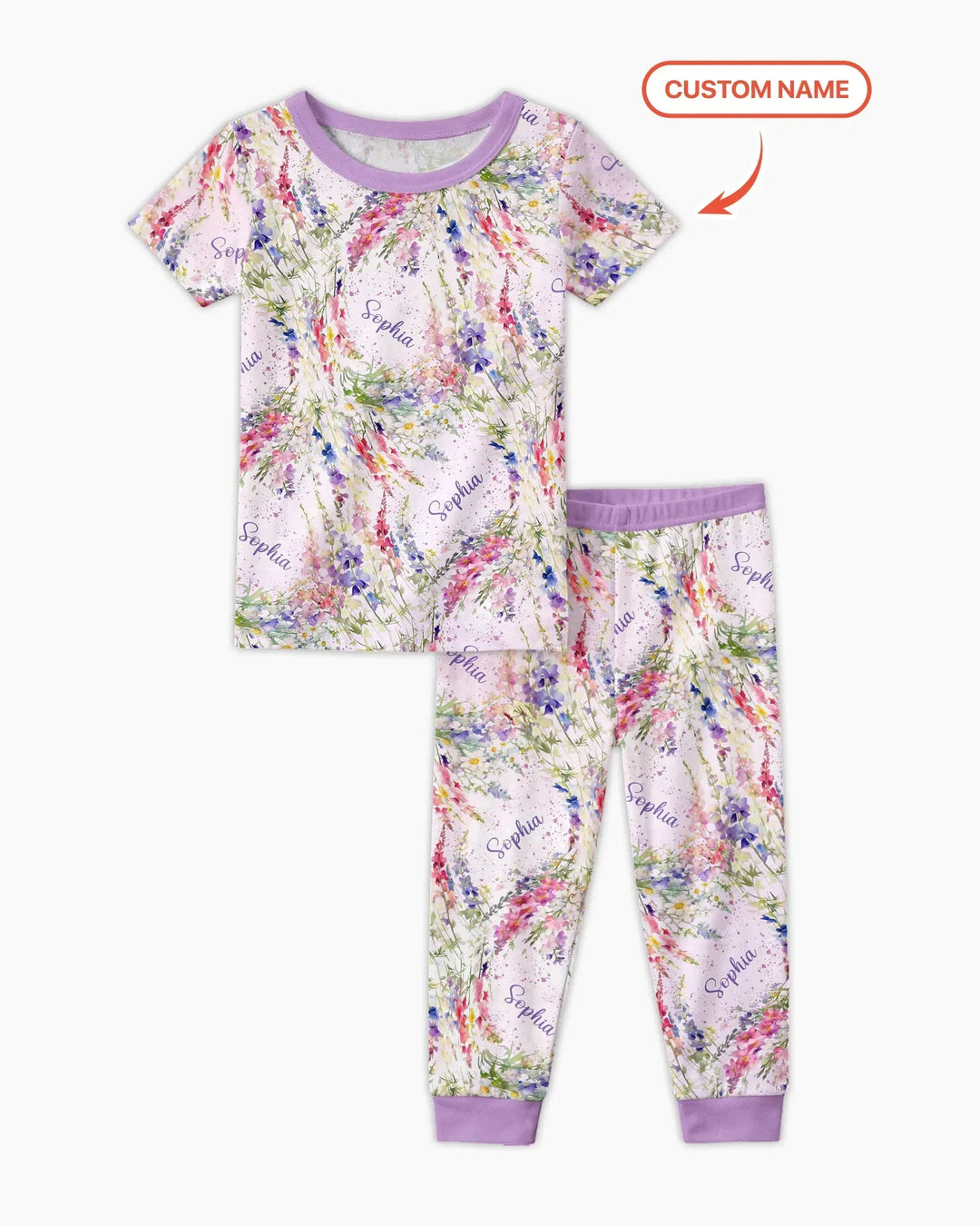 Custom Name Birth Month Flowers Bamboo Two Piece Short Sleeve Pajama Set