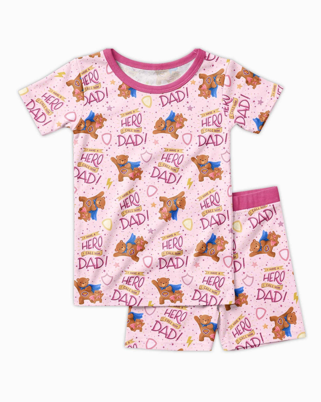 I Have A Hero Daddy & Me Matching Bamboo Two Piece Short Sleeve Shorts Pajama Set